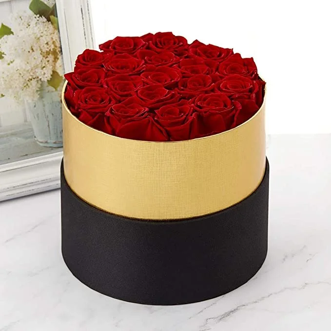 Supreme Pave Preserved Red Roses Gold Trimmed Box (18 Real Red